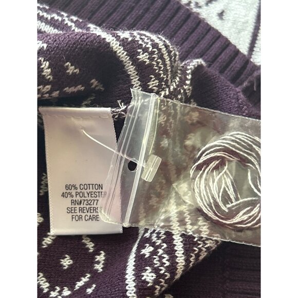 Croft & Barrow Womens V-Neck Sweater M Purple Gray Nordic Print Cotton Blend - Picture 4 of 7